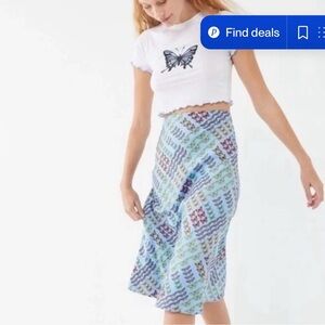 Urban Outfitters Blue and Green Patterned Midi Skirt